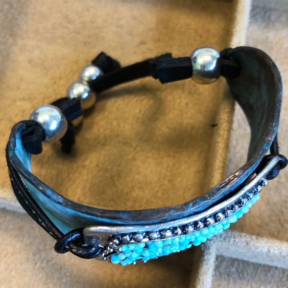 Cuff Heart Bracelet Silver & Patina Metal - Picture 5 of 6